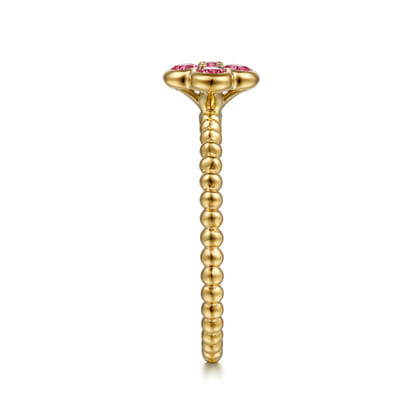 14K Yellow Gold Ruby Cluster Clover and Bujukan Bead Stackable Ring
