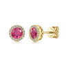 14K Yellow Gold Ruby Dia Halo Stud Earrings - 0.1 ct