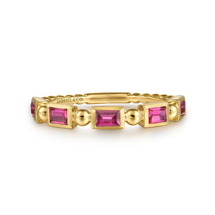 14K Yellow Gold Ruby Geometric Stackable Ring
