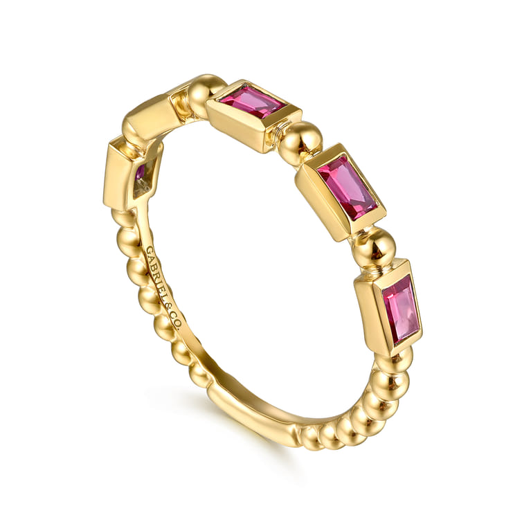 14K Yellow Gold Ruby Geometric Stackable Ring - Shot 3
