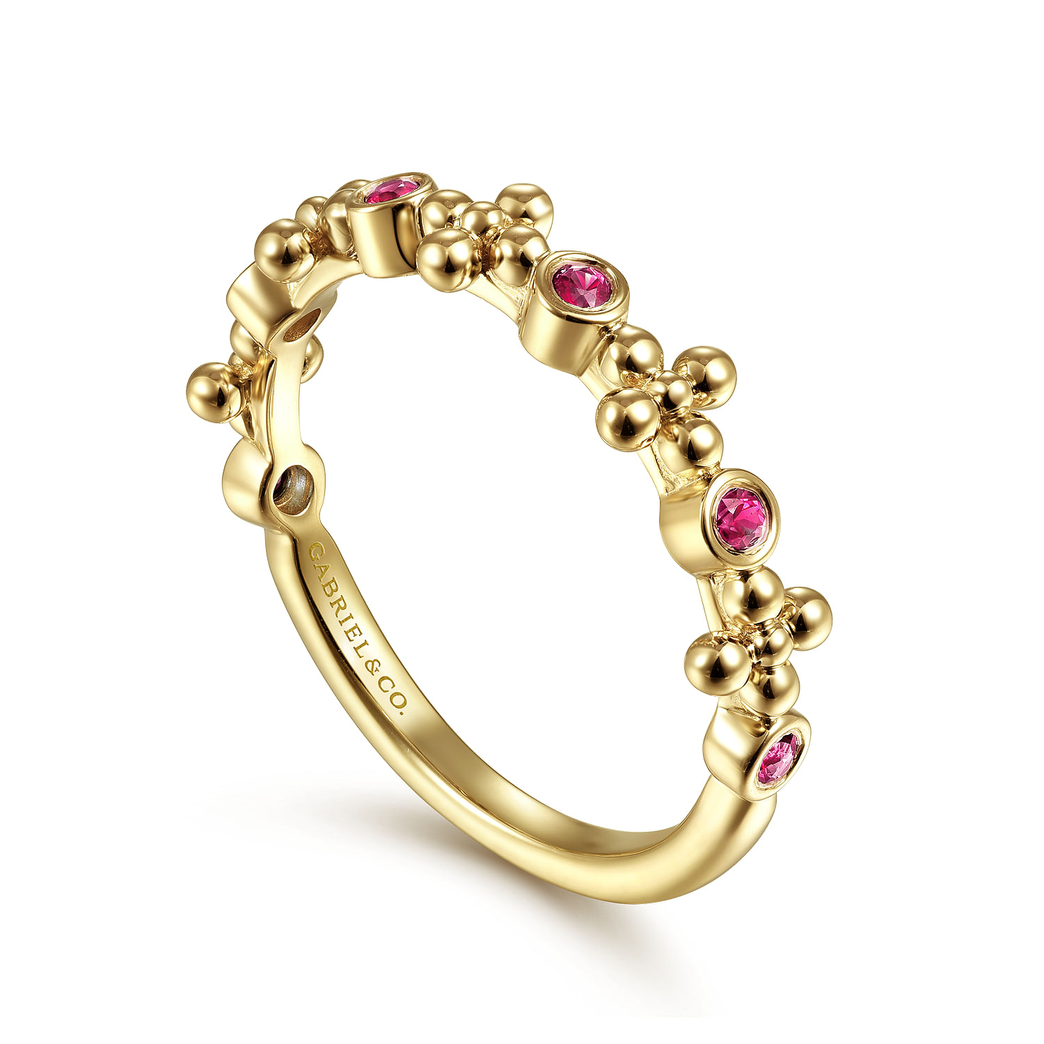 14K Yellow Gold Ruby and Bujukan Bead Station Ring