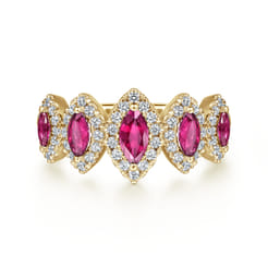 14K Yellow Gold Ruby and Diamond Halo Marquise Ladies Ring