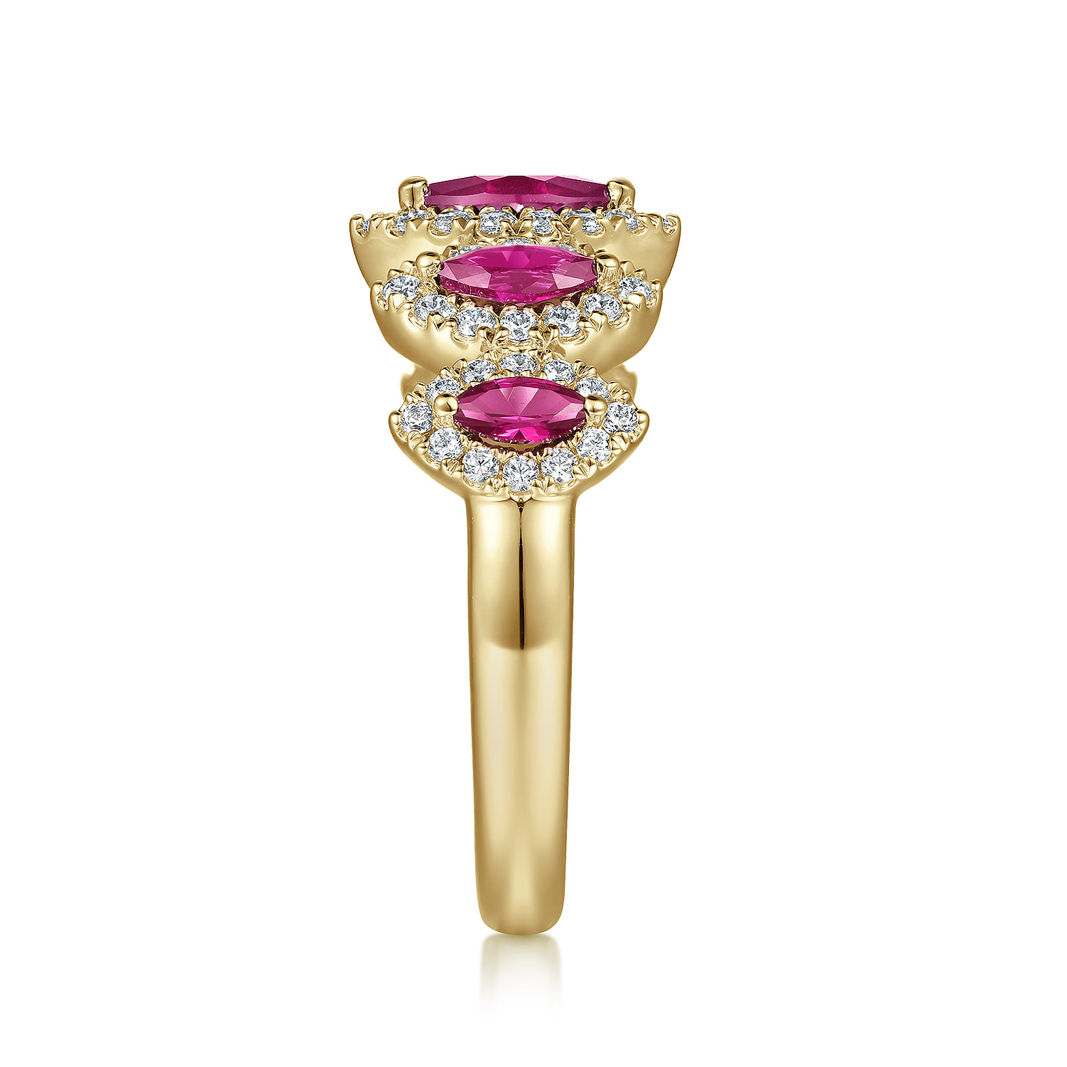14K Yellow Gold Ruby and Diamond Halo Marquise Ladies Ring - 0.35 ct - Shot 4