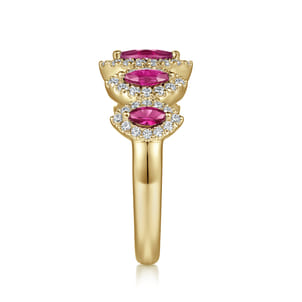 14K Yellow Gold Ruby and Diamond Halo Marquise Ladies Ring