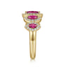 14K Yellow Gold Ruby and Diamond Halo Marquise Ladies Ring - 0.35 ct