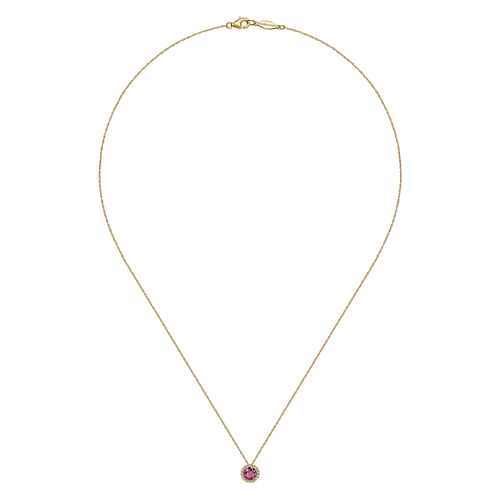 14K Yellow Gold Ruby and Diamond Halo Pendant Necklace - 0.05 ct - Shot 2
