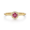 14K Yellow Gold Ruby and Diamond Halo Promise Ring - 0.06 ct