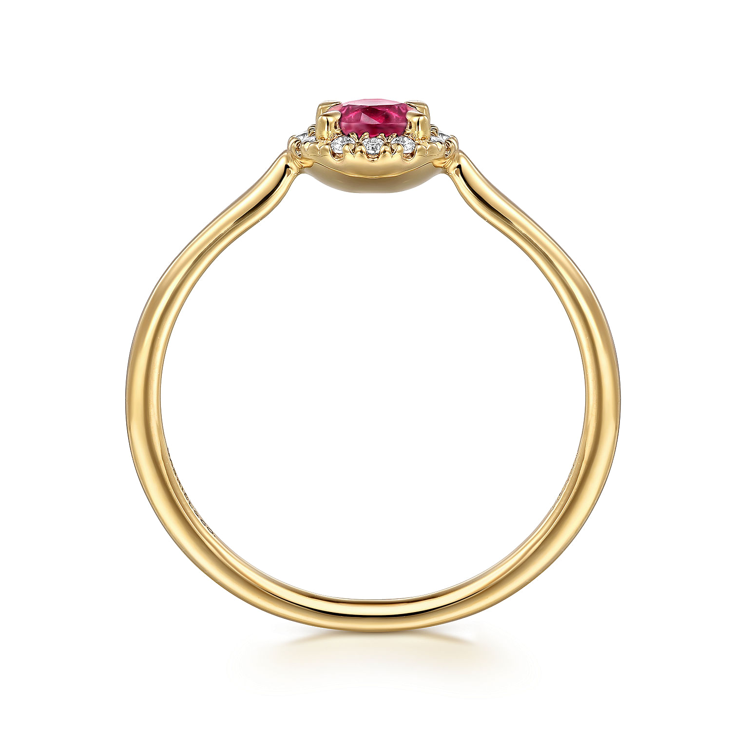 14K Yellow Gold Ruby and Diamond Halo Promise Ring - 0.06 ct - Shot 2