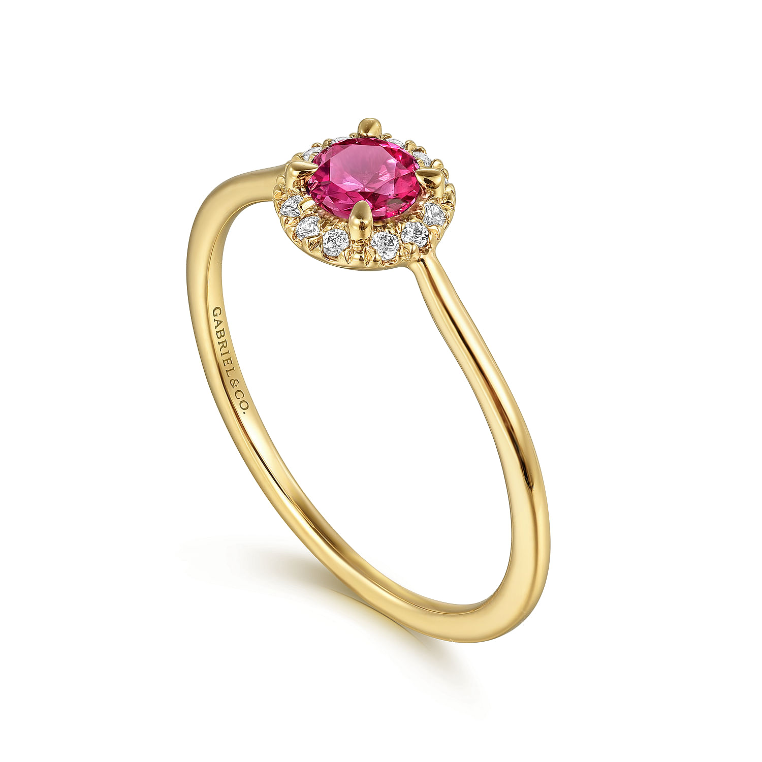 14K Yellow Gold Ruby and Diamond Halo Promise Ring - 0.06 ct - Shot 3