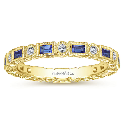 14K Yellow Gold Sapphire Baguette and Diamond Round Eternity Ring - Shot 4