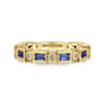 14K Yellow Gold Sapphire Baguette and Diamond Round Stackable Ring - 0.14 ct
