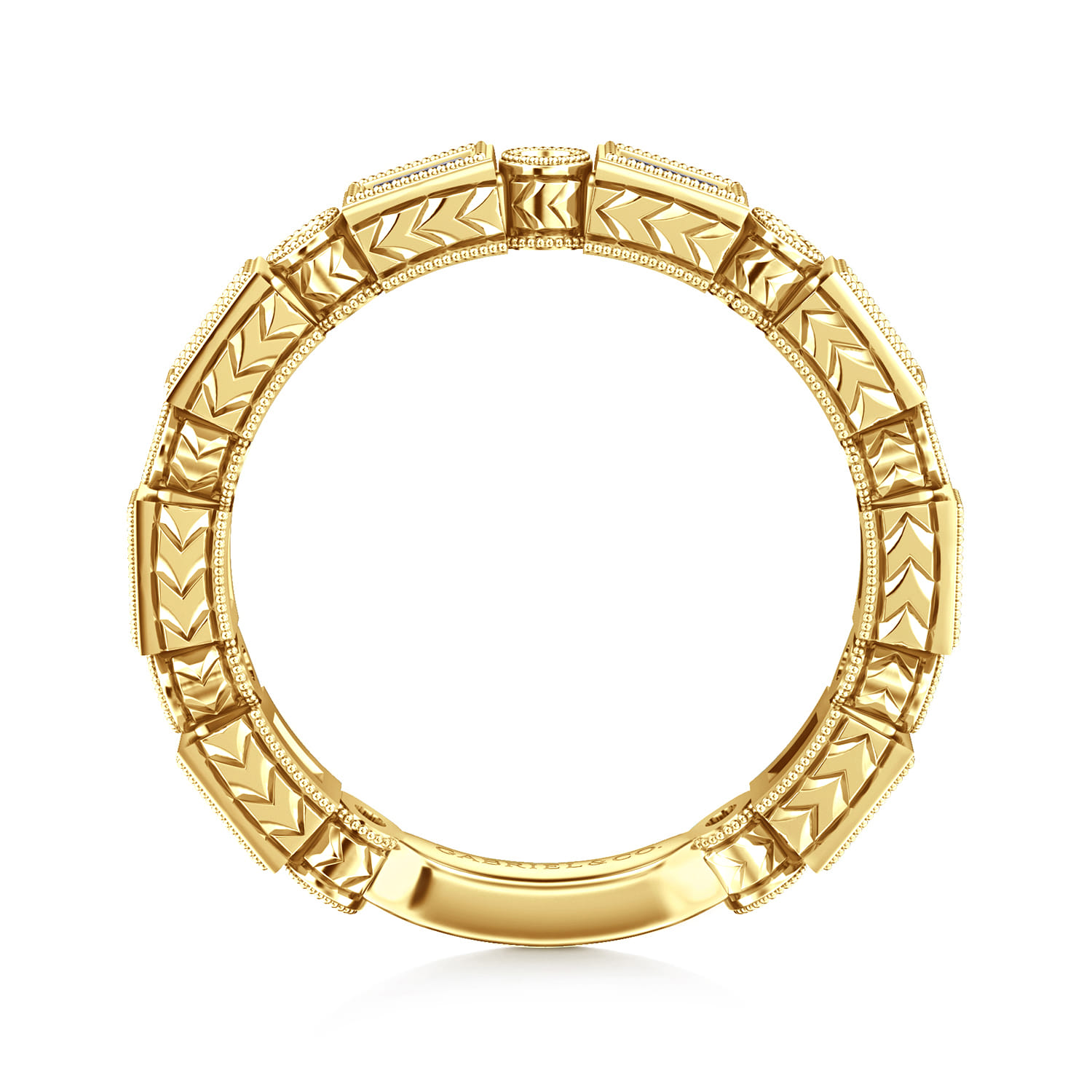 14K Yellow Gold Sapphire Baguette and Diamond Round Stackable Ring - 0.14 ct - Shot 2