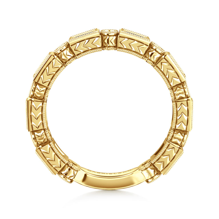 14K Yellow Gold Sapphire Baguette and Diamond Round Stackable Ring - 0.14 ct - Shot 2