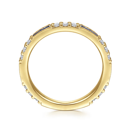 14K Yellow Gold Sapphire Baguette and Diamond Stackable Ring