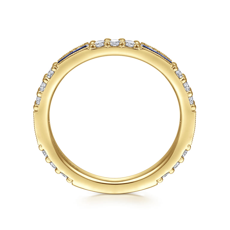 14K Yellow Gold Sapphire Baguette and Diamond Stackable Ring - 0.4 ct - Shot 2
