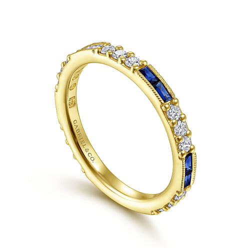 14K Yellow Gold Sapphire Baguette and Diamond Stackable Ring - 0.4 ct - Shot 3