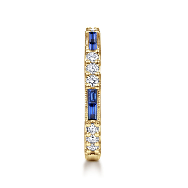 14K Yellow Gold Sapphire Baguette and Diamond Stackable Ring - 0.4 ct - Shot 4