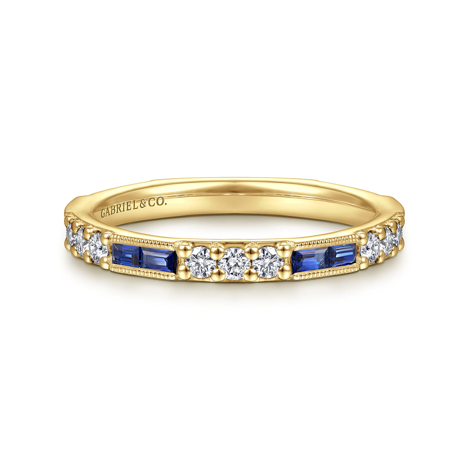 14K Yellow Gold Sapphire Baguette and Diamond Stackable Ring - 0.38 ct - Shot 1