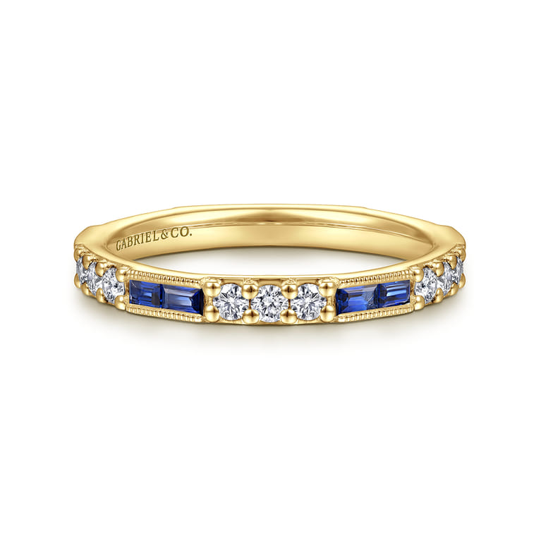 14K Yellow Gold Sapphire Baguette and Diamond Stackable Ring - 0.38 ct - Shot 1