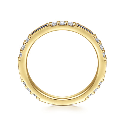 14K Yellow Gold Sapphire Baguette and Diamond Stackable Ring