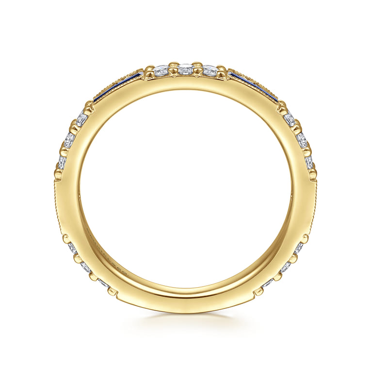 14K Yellow Gold Sapphire Baguette and Diamond Stackable Ring - 0.38 ct - Shot 2