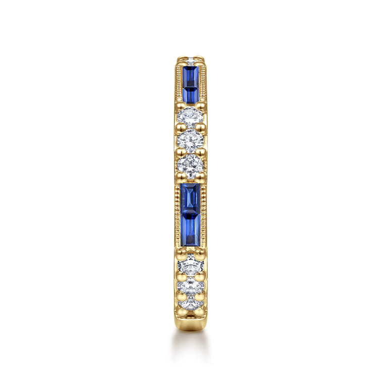 14K Yellow Gold Sapphire Baguette and Diamond Stackable Ring - 0.38 ct - Shot 4