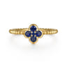 14K Yellow Gold Sapphire Cluster Clover and Bujukan Bead Stackable Ring