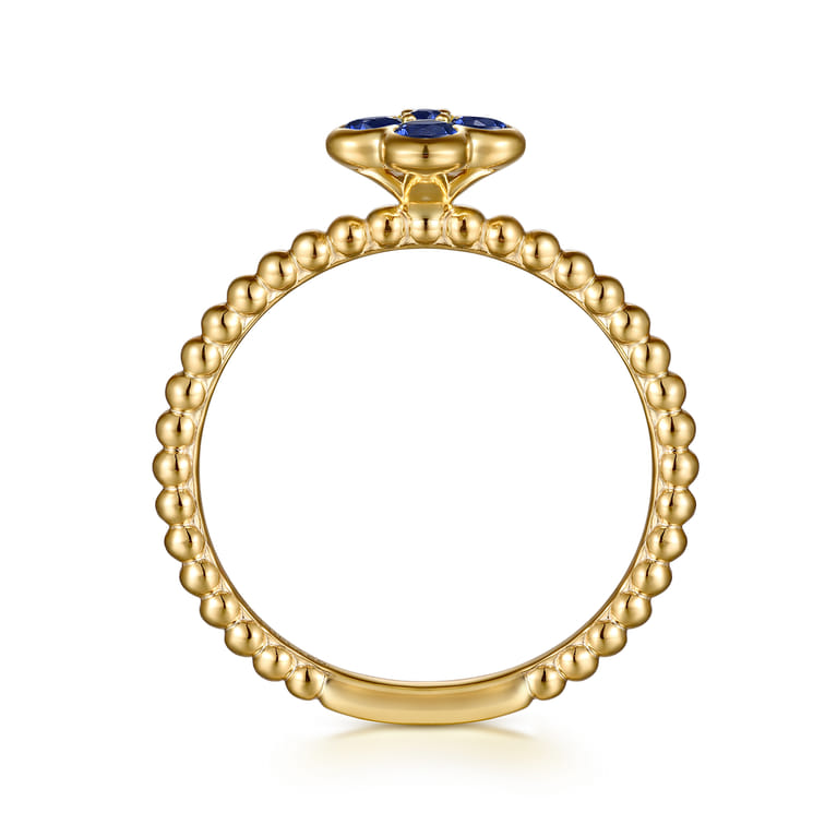 14K Yellow Gold Sapphire Cluster Clover and Bujukan Bead Stackable Ring - Shot 2