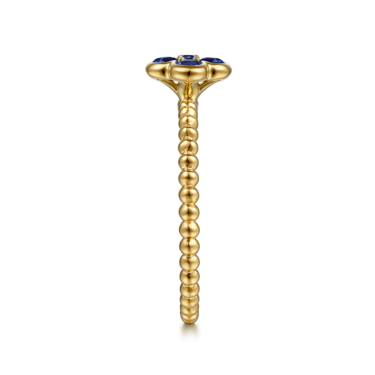 14K Yellow Gold Sapphire Cluster Clover and Bujukan Bead Stackable Ring - Shot 4