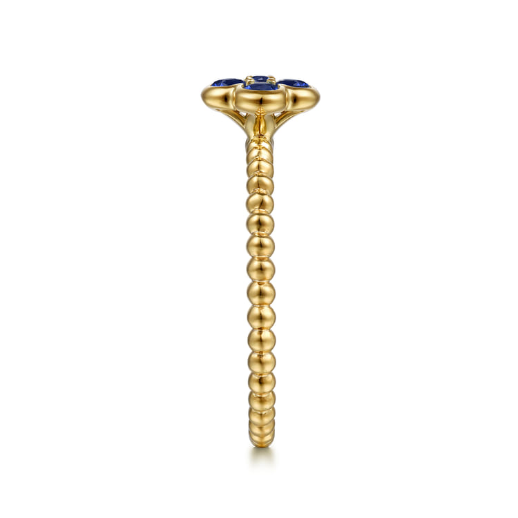14K Yellow Gold Sapphire Cluster Clover and Bujukan Bead Stackable Ring