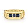 14K Yellow Gold Sapphire Men's Ring in Sand Blast Finish