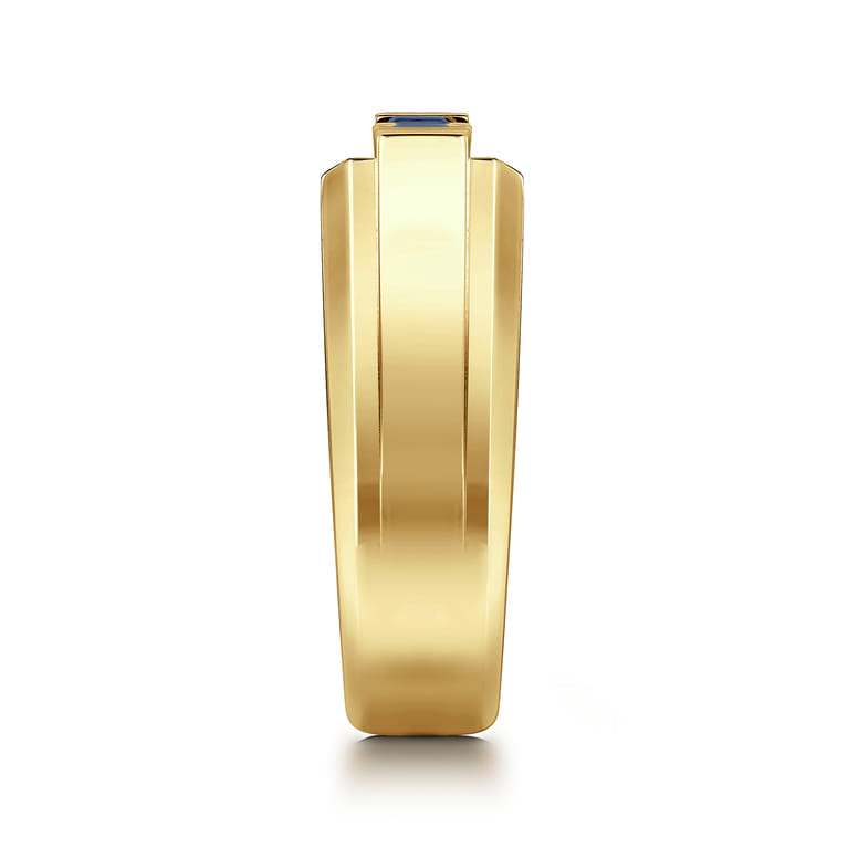 14K Yellow Gold Sapphire Men's Ring in Sand Blast Finish - Shot 4