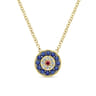 14K Yellow Gold Sapphire Ruby and Diamond Evil Eye Pendant Necklace - 0.04 ct
