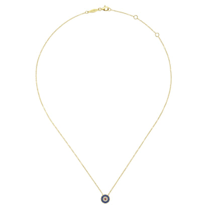 14K Yellow Gold Sapphire Ruby and Diamond Evil Eye Pendant Necklace