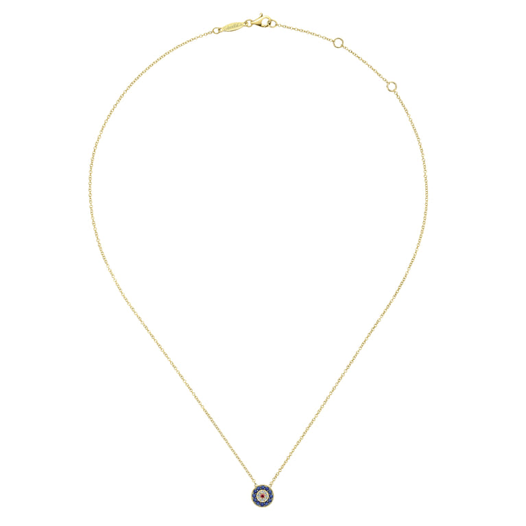 14K Yellow Gold Sapphire Ruby and Diamond Evil Eye Pendant Necklace - 0.04 ct - Shot 2