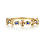 14K Yellow Gold Sapphire and Bujukan Bead Station Ring