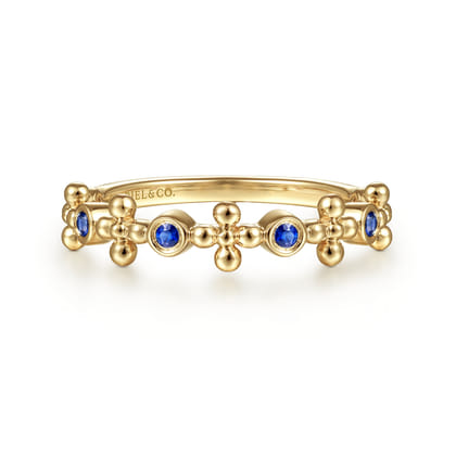 14K Yellow Gold Sapphire and Bujukan Bead Station Ring