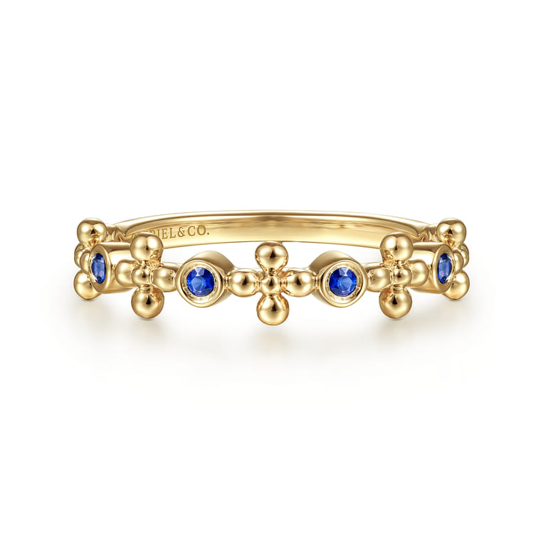 14K Yellow Gold Sapphire and Bujukan Bead Station Ring - Shot 1