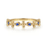 14K Yellow Gold Sapphire and Bujukan Bead Station Ring