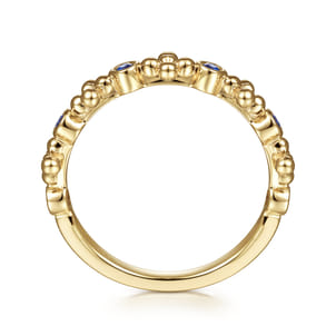 14K Yellow Gold Sapphire and Bujukan Bead Station Ring