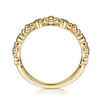 14K Yellow Gold Sapphire and Bujukan Bead Station Ring