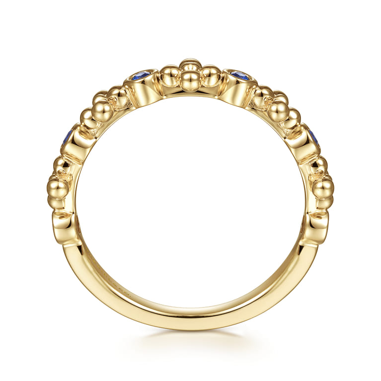 14K Yellow Gold Sapphire and Bujukan Bead Station Ring - Shot 2