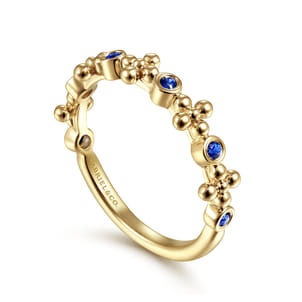 14K Yellow Gold Sapphire and Bujukan Bead Station Ring