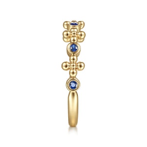 14K Yellow Gold Sapphire and Bujukan Bead Station Ring