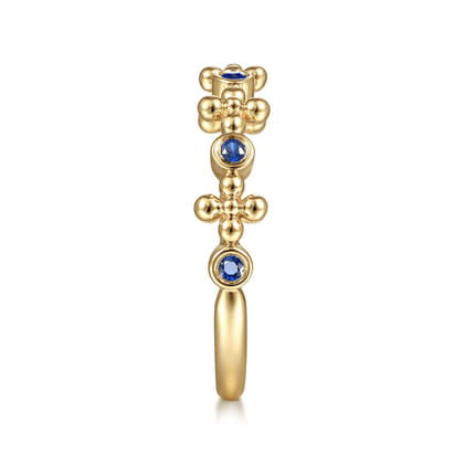 14K Yellow Gold Sapphire and Bujukan Bead Station Ring
