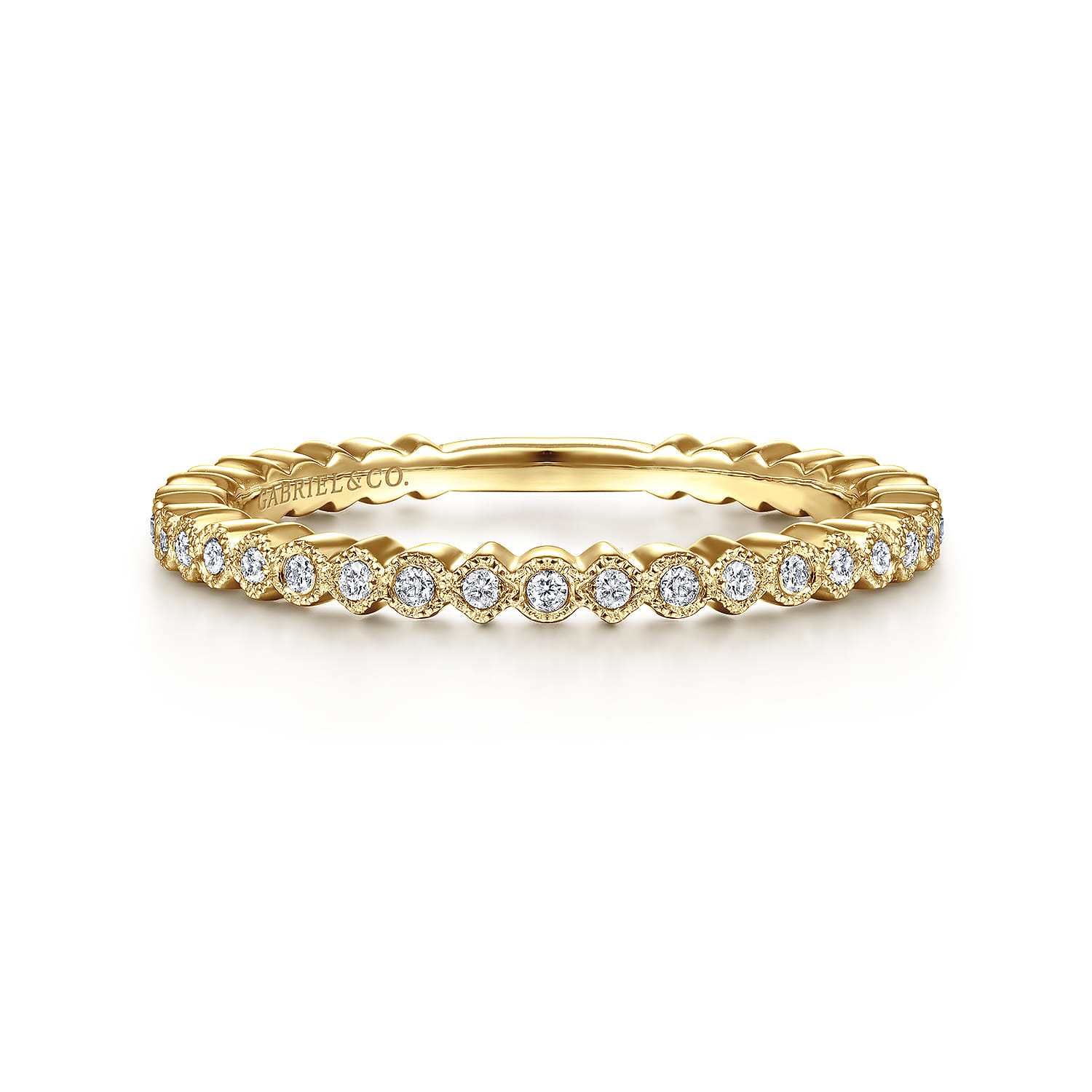 14K Yellow Gold Scalloped Diamond Stackable Ring - 0.1 ct - Shot 1