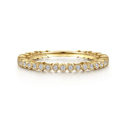 14K Yellow Gold Scalloped Diamond Stackable Ring