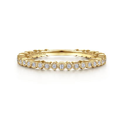 14K Yellow Gold Scalloped Diamond Stackable Ring