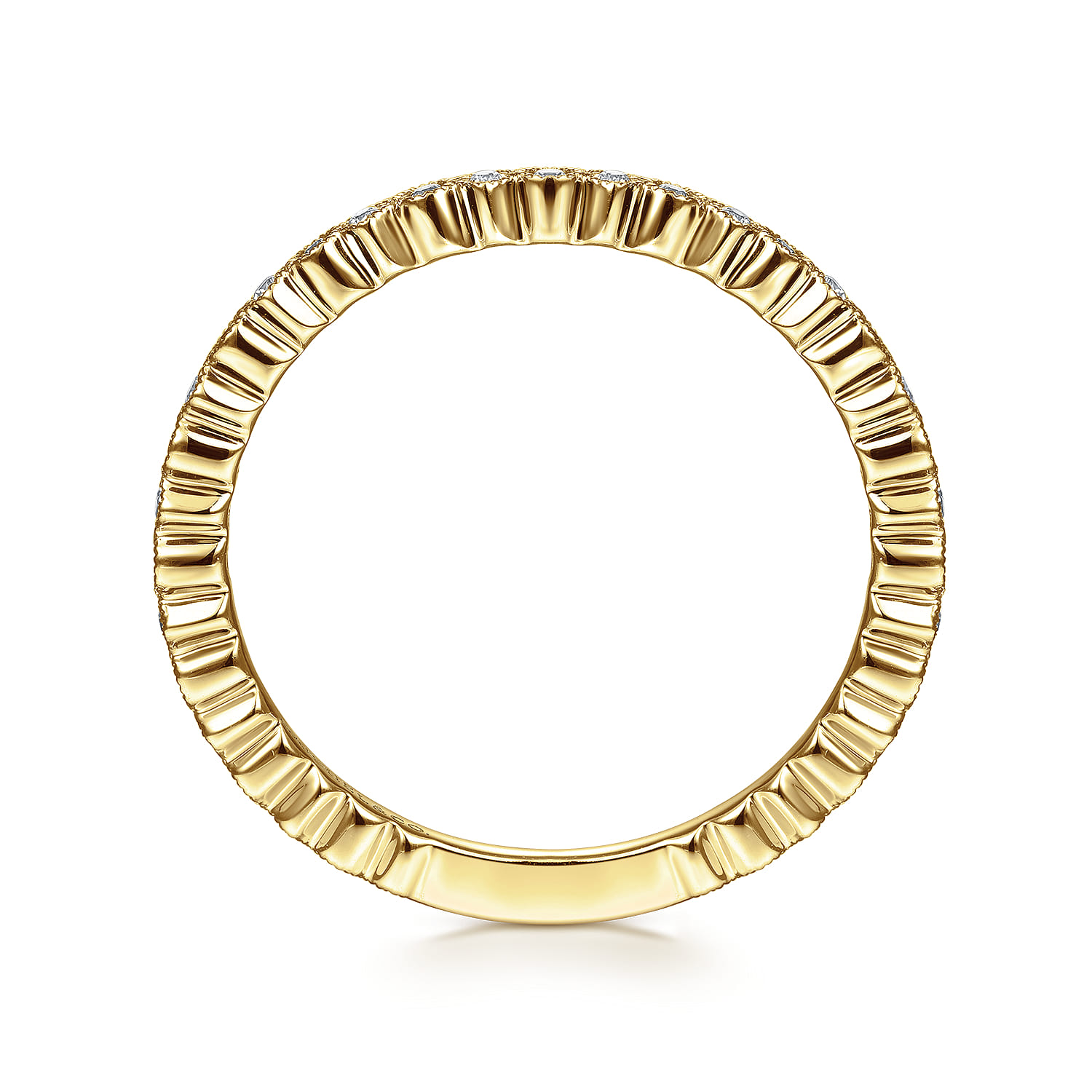 14K Yellow Gold Scalloped Diamond Stackable Ring - 0.1 ct - Shot 2