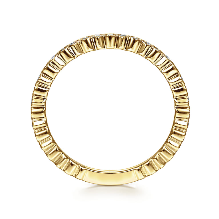 14K Yellow Gold Scalloped Diamond Stackable Ring - 0.1 ct - Shot 2